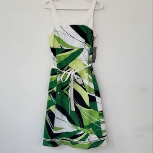 Apt. 9 Green Palms Button Up White Green Sleeveless Dress‎ Size 6